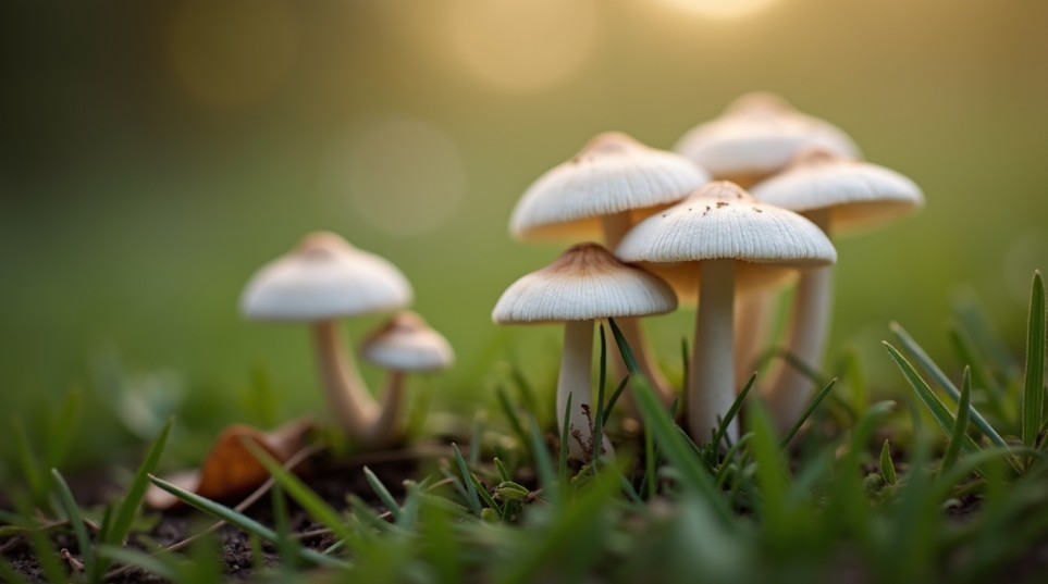 white mushrooms in yard